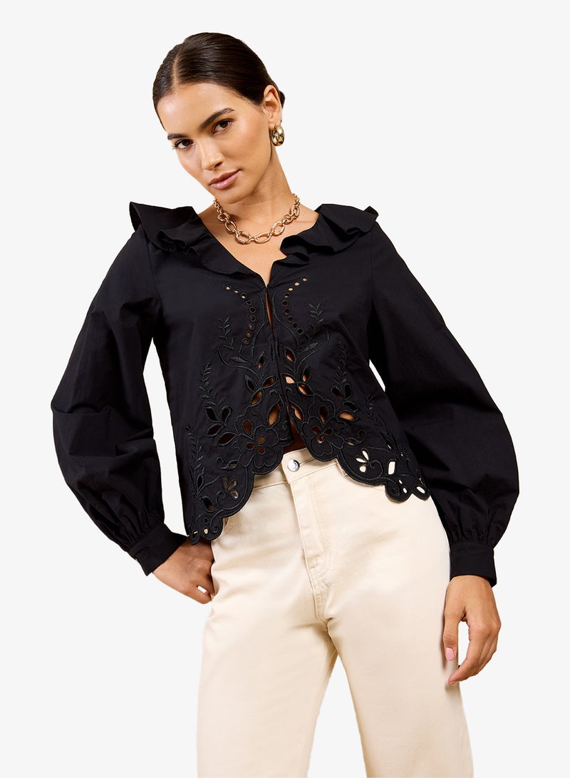 Little Mistress Black Broderie Top - Image 1